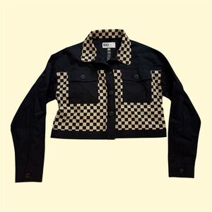 Beach Riot Black and Tan Checkered Jean Jacket